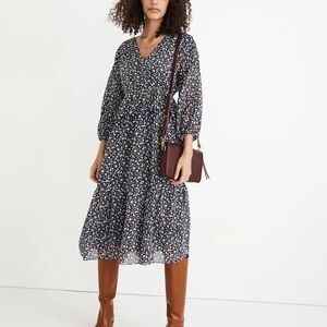 Madewell Floral Midi Dress - Navy and White